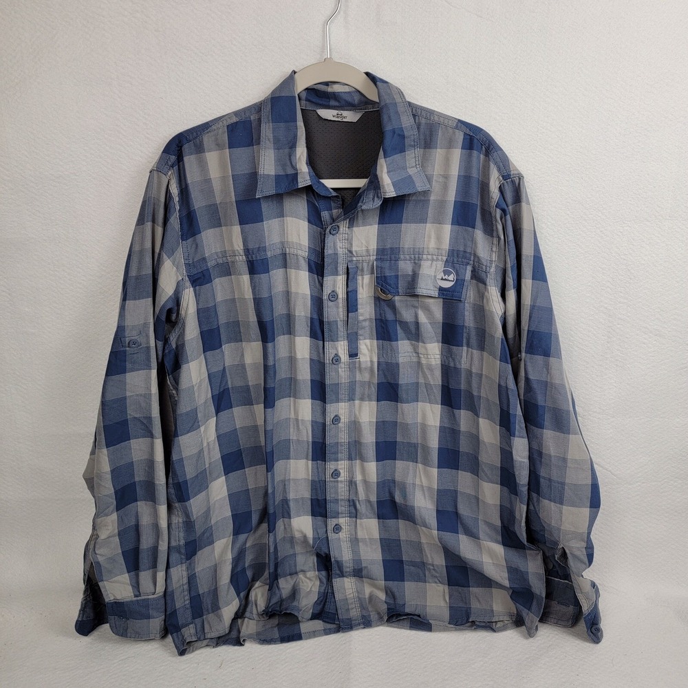Wrangler Shirt Men's Size Large Blue Gray Plaid Long Sleeve Button Up